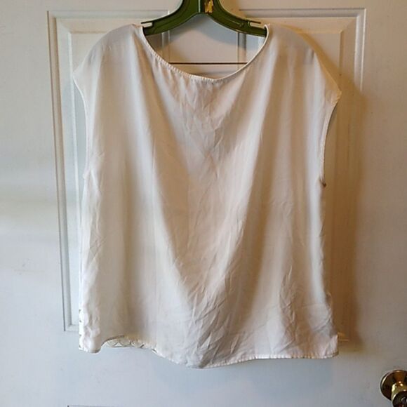 Ann Taylor White Embellished Front Hem Women's L Sleeveless Blouse - Picture 3 of 6